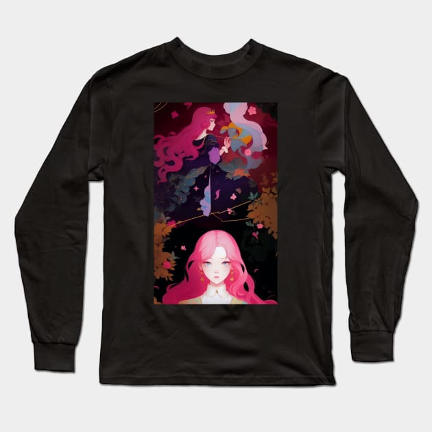 Girl Manhwa Illustration Long Sleeve T-Shirt by Aresshya